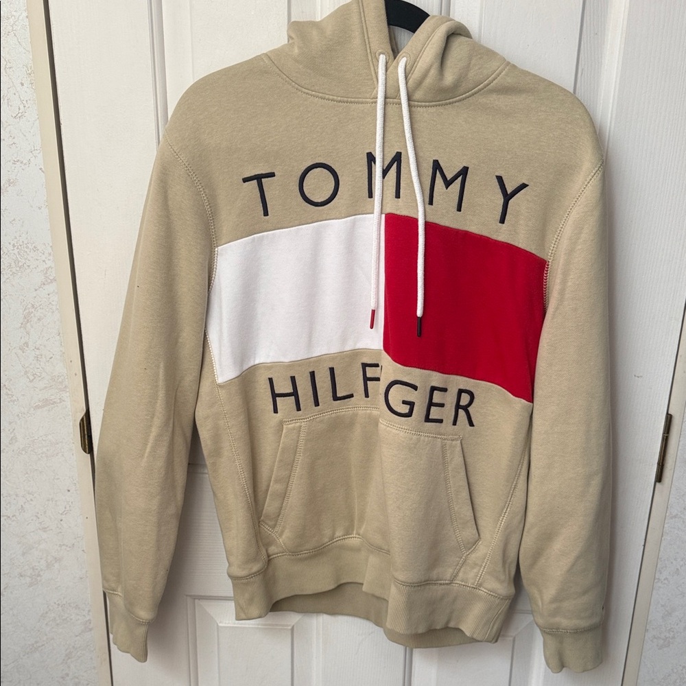 Tommy Hilfiger Khaki Hoodie with Red and White Accents